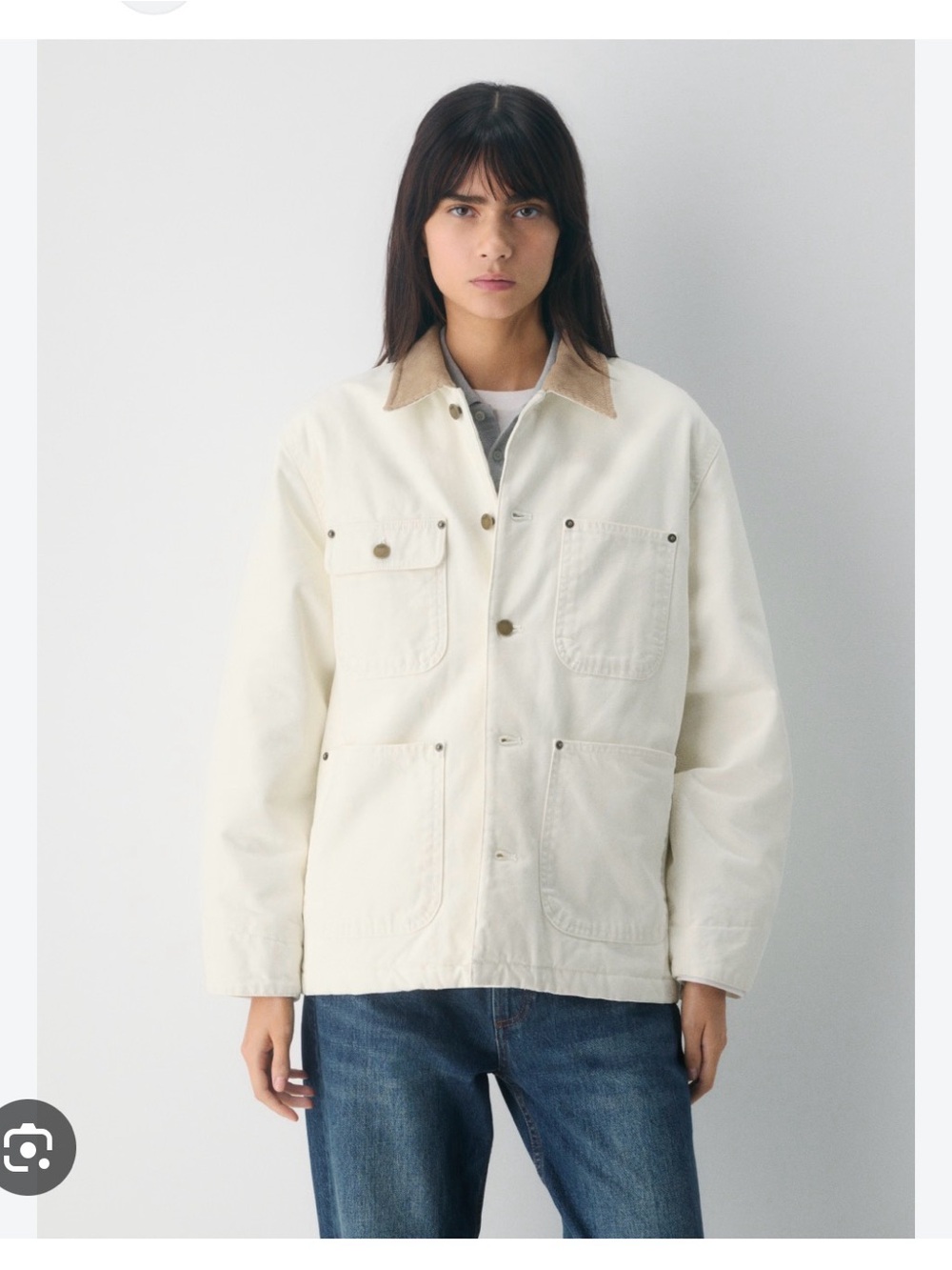 TNA Off-White Utility Jacket with Tan Corduroy Collar